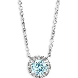 Lightbox Jewelry Lightbox Basics Lab Grown Blue & White Diamond Halo Pendant Necklace in 10K White Gold, 16-18 - 100% Exclusive- 4258372
