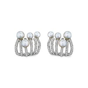 Hueb 18K White Gold Spectrum Cultured Freshwater Pearl & Diamond Stud Earrings- 4294731