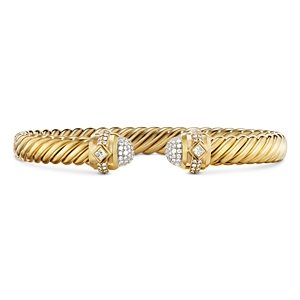 David Yurman 18K Yellow Gold Cablespira Diamond Cap Cuff Bangle Bracelet- 4199894