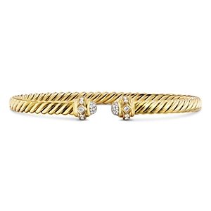 David Yurman 18K Yellow Gold Cablespira Diamond Cap Cuff Bangle Bracelet- 4199897
