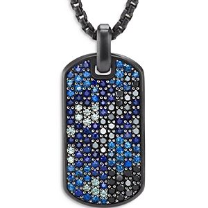 David Yurman Men's Black Titanium & Sterling Silver Streamline Black Diamond & Multicolor Sapphire Pave Dog Tag Pendant- 4200631