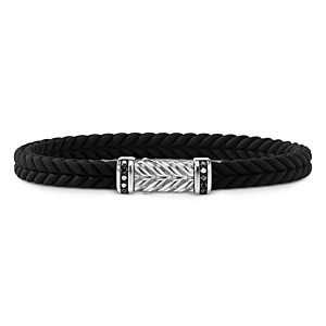 David Yurman Men's Chevron Black Rubber Bracelet with Pave Black Diamonds- 4200953