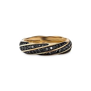 David Yurman Men's 18K Yellow Gold Cable Edge Black Diamond Pave Ring- 4201081