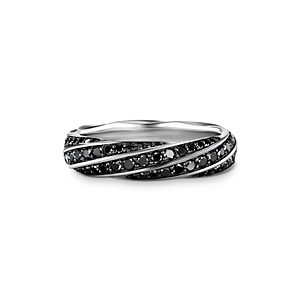 David Yurman Men's Sterling Silver Cable Edge Black Diamond Pave Ring- 4201075