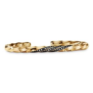 David Yurman Men's 18K Yellow Gold Cable Edge Black Diamond Pave Cuff Bracelet- 4201070