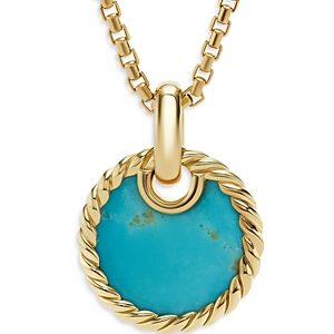 David Yurman 18K Yellow Gold Dy Elements Turquoise Disc Pendant- 4200272