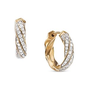 David Yurman Cable Edge Huggie Hoop Earrings in Recycled 18K Yellow Gold with Pave Diamonds- 4199628