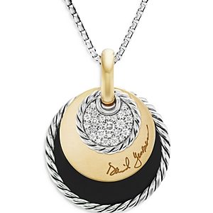 David Yurman 18K Yellow Gold & Sterling Silver Dy Elements Mother of Pearl, Onyx & Diamond Reversible Eclipse Pendant Necklace, 32- 4199867