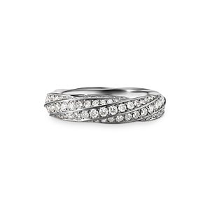 David Yurman Cable Edge Band Ring in Recycled Sterling Silver with Pave Diamonds- 4199961