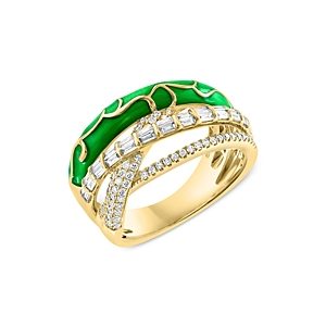 Bloomingdale's Diamond Crossover Ring in 14K Yellow Gold with Green Enamel - 100% Exclusive- 4938025