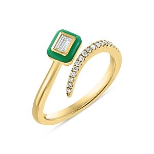 Bloomingdale's Diamond Round & Baguette Bypass Ring in 14K Yellow Gold with Green Enamel - 100% Exclusive- 4333467