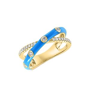 Bloomingdale's Diamond Crossover Ring in 14K Yellow Gold with Blue Enamel - 100% Exclusive- 4333470