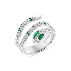 Bloomingdale's Emerald & Diamond Bypass Snake Ring in 14K White Gold - 100% Exclusive- 4330521