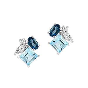 Bloomingdale's Multicolor Blue Topaz & Diamond Cluster Stud Earrings in 14K White Gold - 100% Exclusive- 4330478