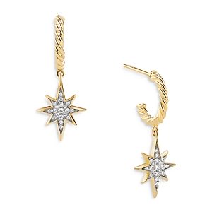 David Yurman Cable Collectibles North Star Drop Earrings in 18K Yellow Gold with Pave Diamonds- 4251064