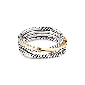 David Yurman Sterling Silver & 18K Yellow Gold Crossover Narrow Ring- 4337547