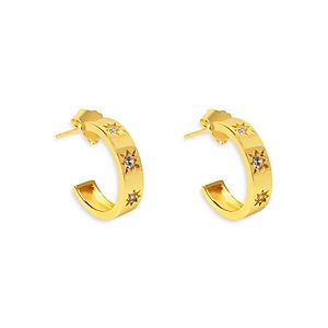 Argento Vivo Pave Star C Hoop Earrings in 14K Gold Plated Sterling Silver- 4310676