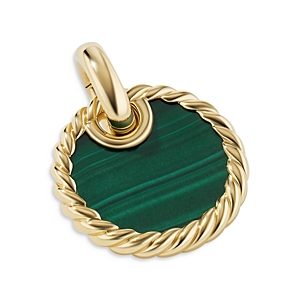David Yurman 18K Yellow Gold Dy Elements Malachite Disc Pendant- 4200271