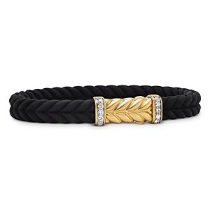 David Yurman Men's 18K Yellow Gold Chevron Diamond Pave Woven Rubber Bracelet- 4200962