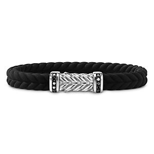 David Yurman Men's Sterling Silver Chevron Black Diamond Pave Woven Rubber Bracelet- 4200960
