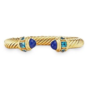 David Yurman 18K Yellow Gold Renaissance Bracelet with Lapis & Hampton Blue Topaz- 4199898