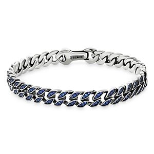 David Yurman Men's Sterling Silver Curb Chain Bracelet with Blue Sapphires- 4001933