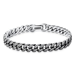 David Yurman Men's Sterling Silver Curb Chain Bracelet with Diamonds- 4001932