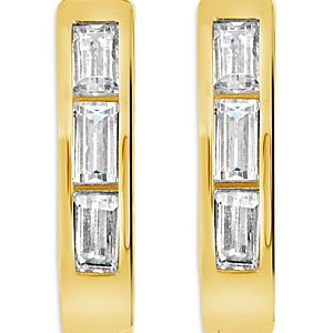Sterling Forever Cubic Zirconia Baguette Micro Hoop Earrings- 4356870