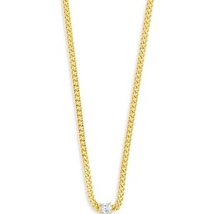 Sterling Forever Square Cubic Zirconia Curb Chain Collar Necklace in 14K Gold Plated, 16-18- 4356885