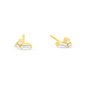 Suzanne Kalan 18K Yellow Gold Fireworks Diamond Baguette & Round Cut Cluster Stud Earrings- 4347179