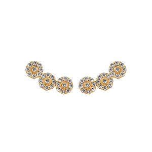 Hueb 18K Yellow Gold Diamond Flower Triple Halo Curved Earrings- 4294745