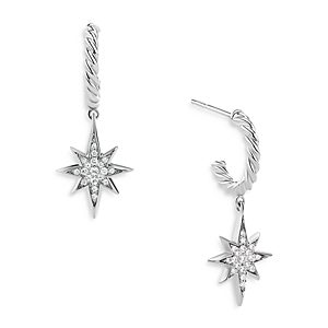 David Yurman Sterling Silver Cable Collectibles Diamond North Star Drop Earrings- 4347828