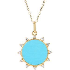 Rachel Reid 14K Yellow Gold Diamond Turquoise Sun Burst Pendant Necklace, 20- 4332737