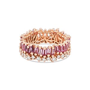 Suzanne Kalan 18K Rose Gold Fireworks Pink Sapphire Baguette & Diamond Asymmetrical Eternity Band- 4371460