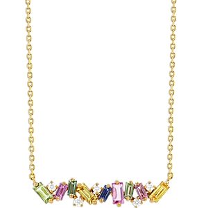 Suzanne Kalan 18K Yellow Gold Fireworks Rainbow Sapphire & Diamond Bar Necklace, 16-18- 4371458