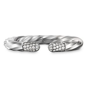 David Yurman Sterling Silver Cable Edge Bangle Bracelet with Diamonds- 4199959