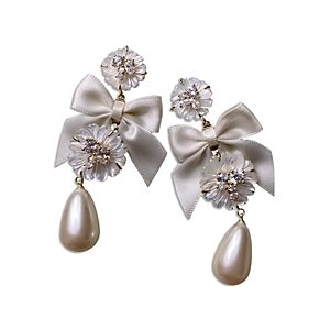 Nicola Bathie White Bow Drop Earrings- 4356373