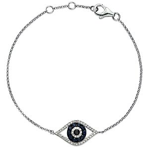 Diamond and Blue Sapphire Evil Eye Bracelet in 14K White Gold- 776029