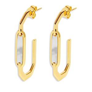 Argento Vivo Mother of Pearl Inlay Oval Hoop Earrings in 14K Gold Plate- 4371106