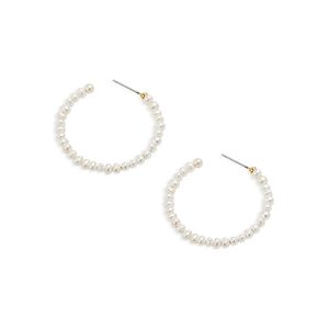 Lele Sadoughi Freshwater Pearl Beaded Hoop Earrings in 14K Gold Plate- 4396786
