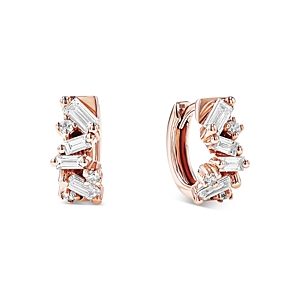 Suzanne Kalan 18K Rose Gold Diamond Thick Huggie Hoop Earrings- 4347184
