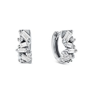 Suzanne Kalan 18K White Gold Diamond Thick Huggie Hoop Earrings- 4347185