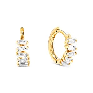 Suzanne Kalan 18K Yellow Gold Diamond Thin Huggie Hoop Earrings- 4347182