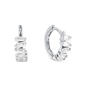 Suzanne Kalan 18K White Gold Diamond Thin Huggie Hoop Earrings- 4347181