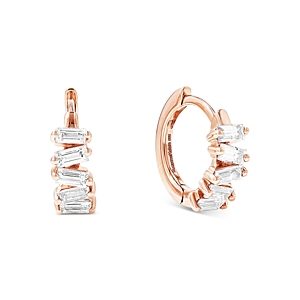 Suzanne Kalan 18K Rose Gold Diamond Thin Huggie Hoop Earrings- 4347180