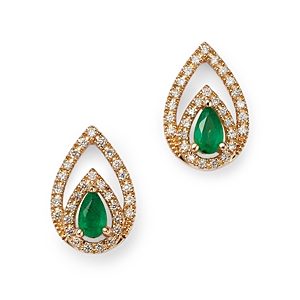 Bloomingdale's Emerald & Diamond Teardrop Stud Earrings in 14K Yellow Gold - 100% Exclusive- 4367350