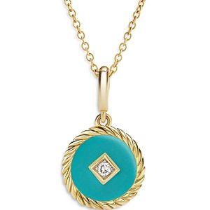 David Yurman Cable Collectibles Turquoise Enamel Charm Necklace with Diamond, 16- 4203208