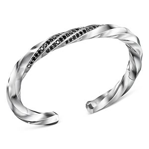 David Yurman Cable Edge Cuff with Pave Black Diamonds in Recycled Sterling Silver- 4201072