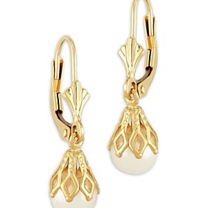 Bloomingdale's Cultured Freshwater Pearl Bell Cap Leverback Drop Earrings in 14K Yellow Gold - 100% Exclusive- 4394002