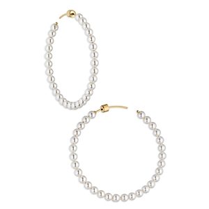Nadri Nacre Pearl Beaded Hoop Earrings in 18K Gold Plated- 4271302